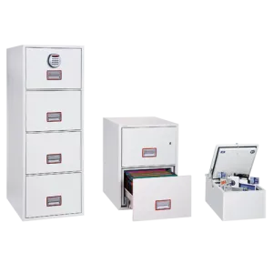 Dokumententresor der Baureihe WORLD CLASS VERTICAL FIRE FILE FS2250 mit Datenschutzeinsatz