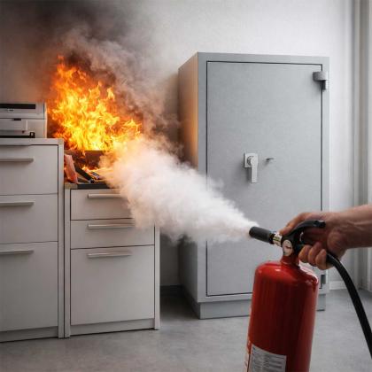 Brand neben Datensicherungstresor wird gelöscht