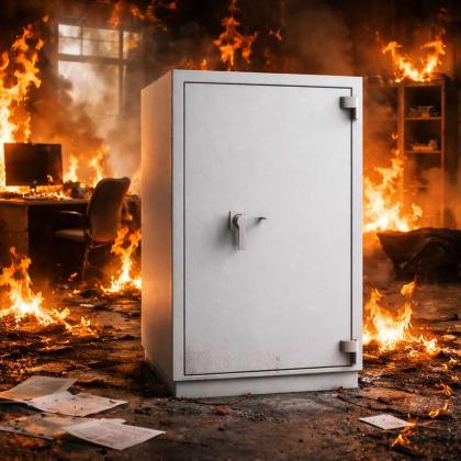 Feuerfester Safe im Feuer