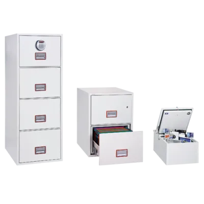 Dokumententresor der Baureihe WORLD CLASS VERTICAL FIRE FILE FS2270 mit Datenschutzeinsatz