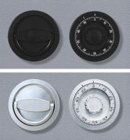 Schwarzes/silbernes mechanisches Zahlenkombinationsschloss neben entsprechendem schwarzen/silbernen Griff, 12 mm vorstehend