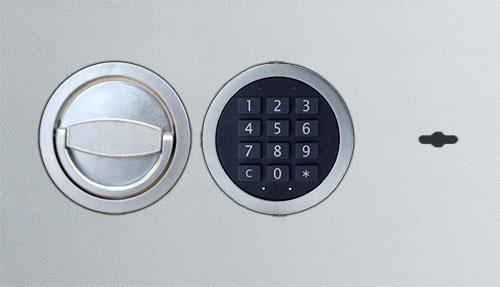 Elektronikschloss Primor 3010 Lev 15, versenkte Ausführung, Beschlag silber mit schwarzer Tastatur